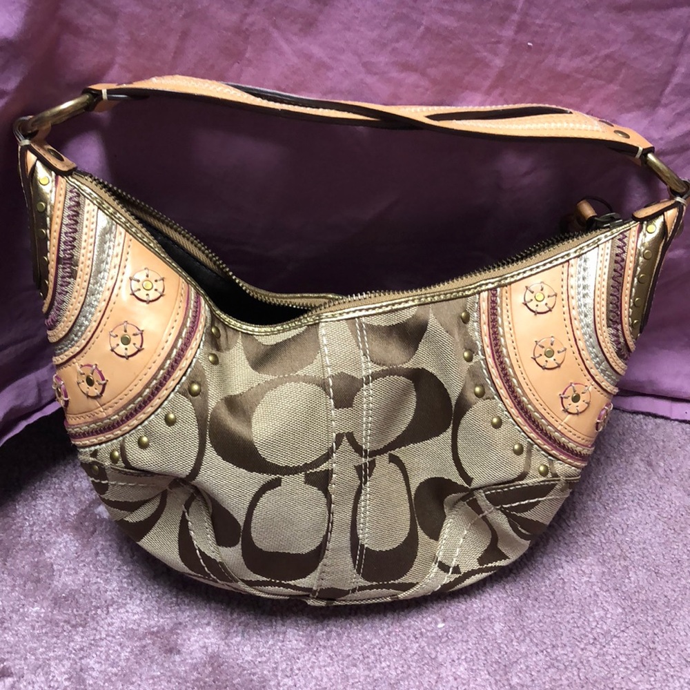 Coach Embroidered Studded Hobo Bag